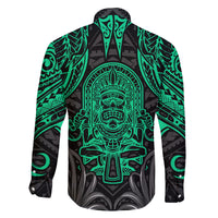 Polynesian Family Matching Off Shoulder Long Sleeve Dress and Hawaiian Shirt Abstract Tiki - Wonder Print Shop