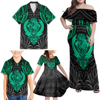 Polynesian Family Matching Off Shoulder Maxi Dress and Hawaiian Shirt Abstract Tiki - Wonder Print Shop
