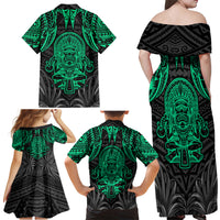 Polynesian Family Matching Off Shoulder Maxi Dress and Hawaiian Shirt Abstract Tiki - Wonder Print Shop