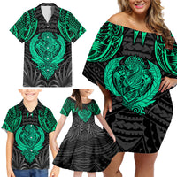Polynesian Family Matching Off Shoulder Short Dress and Hawaiian Shirt Abstract Tiki - Wonder Print Shop