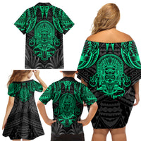 Polynesian Family Matching Off Shoulder Short Dress and Hawaiian Shirt Abstract Tiki - Wonder Print Shop