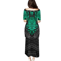 Polynesian Family Matching Puletasi Dress and Hawaiian Shirt Abstract Tiki - Wonder Print Shop