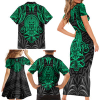 Polynesian Family Matching Short Sleeve Bodycon Dress and Hawaiian Shirt Abstract Tiki - Wonder Print Shop