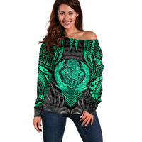 Polynesian Off Shoulder Sweater Abstract Tiki - Wonder Print Shop
