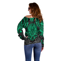 Polynesian Off Shoulder Sweater Abstract Tiki - Wonder Print Shop