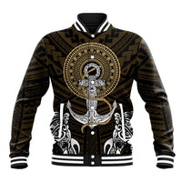 Polynesian Swordfish Baseball Jacket with Anchor Pattern and Tribal Turtle - Wonder Print Shop