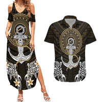 Polynesian Swordfish Couples Matching Summer Maxi Dress and Hawaiian Shirt with Anchor Pattern and Tribal Turtle - Wonder Print Shop