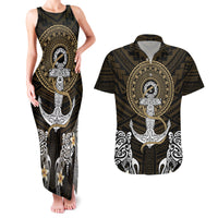 Polynesian Swordfish Couples Matching Tank Maxi Dress and Hawaiian Shirt with Anchor Pattern and Tribal Turtle - Wonder Print Shop