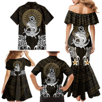 Polynesian Swordfish Family Matching Mermaid Dress and Hawaiian Shirt with Anchor Pattern and Tribal Turtle - Wonder Print Shop