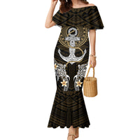Polynesian Swordfish Family Matching Mermaid Dress and Hawaiian Shirt with Anchor Pattern and Tribal Turtle - Wonder Print Shop