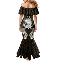 Polynesian Swordfish Family Matching Mermaid Dress and Hawaiian Shirt with Anchor Pattern and Tribal Turtle - Wonder Print Shop