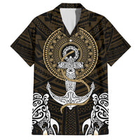 Polynesian Swordfish Family Matching Off Shoulder Long Sleeve Dress and Hawaiian Shirt with Anchor Pattern and Tribal Turtle - Wonder Print Shop