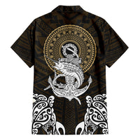 Polynesian Swordfish Family Matching Off Shoulder Long Sleeve Dress and Hawaiian Shirt with Anchor Pattern and Tribal Turtle - Wonder Print Shop
