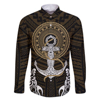 Polynesian Swordfish Family Matching Off Shoulder Long Sleeve Dress and Hawaiian Shirt with Anchor Pattern and Tribal Turtle - Wonder Print Shop