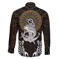 Polynesian Swordfish Family Matching Off Shoulder Long Sleeve Dress and Hawaiian Shirt with Anchor Pattern and Tribal Turtle - Wonder Print Shop