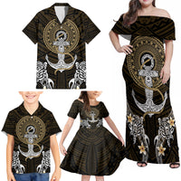 Polynesian Swordfish Family Matching Off Shoulder Maxi Dress and Hawaiian Shirt with Anchor Pattern and Tribal Turtle - Wonder Print Shop
