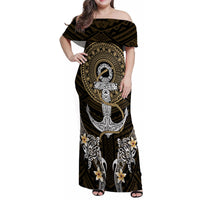 Polynesian Swordfish Family Matching Off Shoulder Maxi Dress and Hawaiian Shirt with Anchor Pattern and Tribal Turtle - Wonder Print Shop