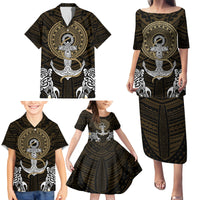 Polynesian Swordfish Family Matching Puletasi Dress and Hawaiian Shirt with Anchor Pattern and Tribal Turtle - Wonder Print Shop