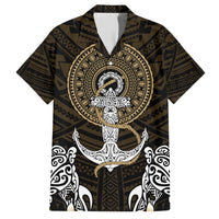 Polynesian Swordfish Family Matching Short Sleeve Bodycon Dress and Hawaiian Shirt with Anchor Pattern and Tribal Turtle - Wonder Print Shop