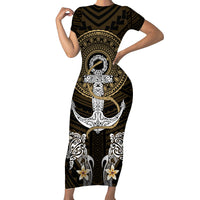 Polynesian Swordfish Family Matching Short Sleeve Bodycon Dress and Hawaiian Shirt with Anchor Pattern and Tribal Turtle - Wonder Print Shop