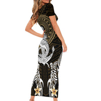 Polynesian Swordfish Family Matching Short Sleeve Bodycon Dress and Hawaiian Shirt with Anchor Pattern and Tribal Turtle - Wonder Print Shop