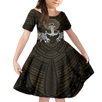 Polynesian Swordfish Kid Short Sleeve Dress with Anchor Pattern and Tribal Turtle - Wonder Print Shop