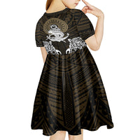 Polynesian Swordfish Kid Short Sleeve Dress with Anchor Pattern and Tribal Turtle - Wonder Print Shop