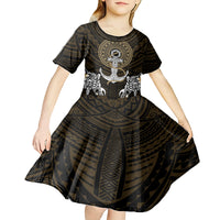 Polynesian Swordfish Kid Short Sleeve Dress with Anchor Pattern and Tribal Turtle - Wonder Print Shop