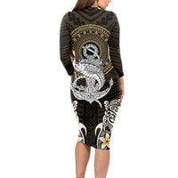 Polynesian Swordfish Long Sleeve Bodycon Dress with Anchor Pattern and Tribal Turtle - Wonder Print Shop