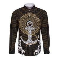 Polynesian Swordfish Long Sleeve Button Shirt with Anchor Pattern and Tribal Turtle - Wonder Print Shop