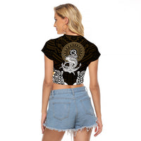 Polynesian Swordfish Raglan Cropped T Shirt with Anchor Pattern and Tribal Turtle - Wonder Print Shop