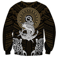 Polynesian Swordfish Sweatshirt with Anchor Pattern and Tribal Turtle - Wonder Print Shop
