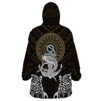 Polynesian Swordfish Wearable Blanket Hoodie with Anchor Pattern and Tribal Turtle - Wonder Print Shop