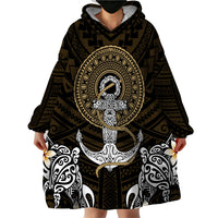 Polynesian Swordfish Wearable Blanket Hoodie with Anchor Pattern and Tribal Turtle - Wonder Print Shop