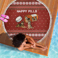 Merry Christmas Siberian Husky Dog Happy Pills Beach Blanket Husky Dogs in Pill Bottle and Red Snowflake - Wonder Print Shop