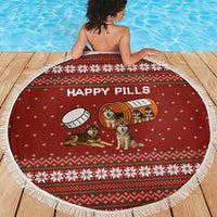 Merry Christmas Siberian Husky Dog Happy Pills Beach Blanket Husky Dogs in Pill Bottle and Red Snowflake - Wonder Print Shop