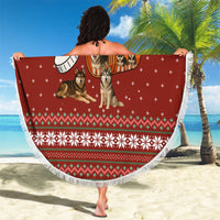 Merry Christmas Siberian Husky Dog Happy Pills Beach Blanket Husky Dogs in Pill Bottle and Red Snowflake - Wonder Print Shop