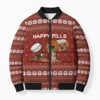 Merry Christmas Siberian Husky Dog Happy Pills Bomber Puffer Jacket Husky Dogs in Pill Bottle and Red Snowflake - Wonder Print Shop