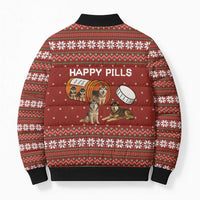Merry Christmas Siberian Husky Dog Happy Pills Bomber Puffer Jacket Husky Dogs in Pill Bottle and Red Snowflake - Wonder Print Shop