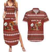 Merry Christmas Siberian Husky Dog Happy Pills Couples Matching Summer Maxi Dress and Hawaiian Shirt Husky Dogs in Pill Bottle and Red Snowflake - Wonder Print Shop