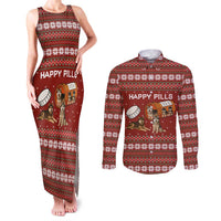 Merry Christmas Siberian Husky Dog Happy Pills Couples Matching Tank Maxi Dress and Long Sleeve Button Shirt Husky Dogs in Pill Bottle and Red Snowflake - Wonder Print Shop