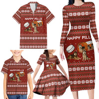 Merry Christmas Siberian Husky Dog Happy Pills Family Matching Long Sleeve Bodycon Dress and Hawaiian Shirt Husky Dogs in Pill Bottle and Red Snowflake - Wonder Print Shop
