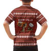 Merry Christmas Siberian Husky Dog Happy Pills Family Matching Off The Shoulder Long Sleeve Dress and Hawaiian Shirt Husky Dogs in Pill Bottle and Red Snowflake - Wonder Print Shop