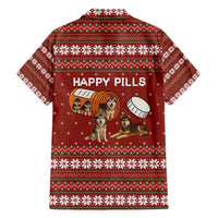 Merry Christmas Siberian Husky Dog Happy Pills Family Matching Off The Shoulder Long Sleeve Dress and Hawaiian Shirt Husky Dogs in Pill Bottle and Red Snowflake - Wonder Print Shop
