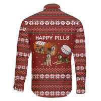 Merry Christmas Siberian Husky Dog Happy Pills Family Matching Off The Shoulder Long Sleeve Dress and Hawaiian Shirt Husky Dogs in Pill Bottle and Red Snowflake - Wonder Print Shop