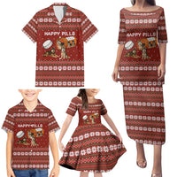 Merry Christmas Siberian Husky Dog Happy Pills Family Matching Puletasi and Hawaiian Shirt Husky Dogs in Pill Bottle and Red Snowflake - Wonder Print Shop