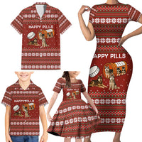 Merry Christmas Siberian Husky Dog Happy Pills Family Matching Short Sleeve Bodycon Dress and Hawaiian Shirt Husky Dogs in Pill Bottle and Red Snowflake - Wonder Print Shop