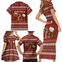 Merry Christmas Siberian Husky Dog Happy Pills Family Matching Short Sleeve Bodycon Dress and Hawaiian Shirt Husky Dogs in Pill Bottle and Red Snowflake - Wonder Print Shop