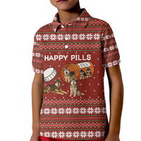 Merry Christmas Siberian Husky Dog Happy Pills Kid Polo Shirt Husky Dogs in Pill Bottle and Red Snowflake - Wonder Print Shop