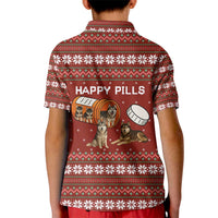 Merry Christmas Siberian Husky Dog Happy Pills Kid Polo Shirt Husky Dogs in Pill Bottle and Red Snowflake - Wonder Print Shop